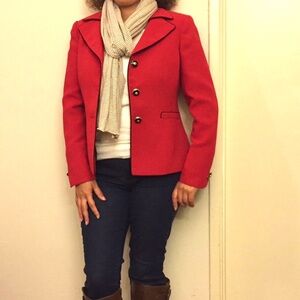 Kasper Red Blazer with Black Piping